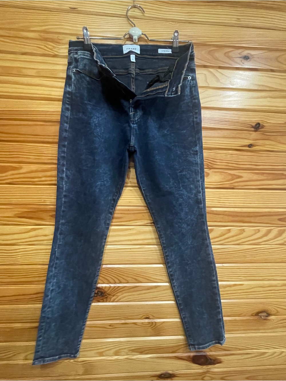 Frame Denim Black Acid Wash Skinny Jeans
